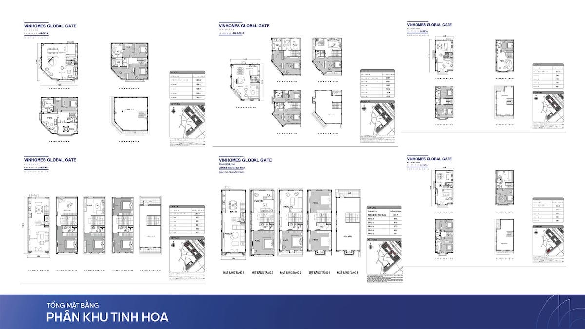 Layout thiết kế sản phẩm Liền Kề và Biệt Thự tại phân khu Tinh Hoa, Vinhomes Global Gate.