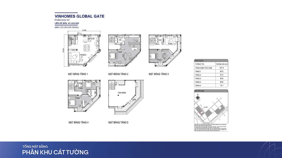 Layout thiết kế sản phẩm nhà Liền Kề tại phân khu Cát Tường, Vinhomes Global Gate.