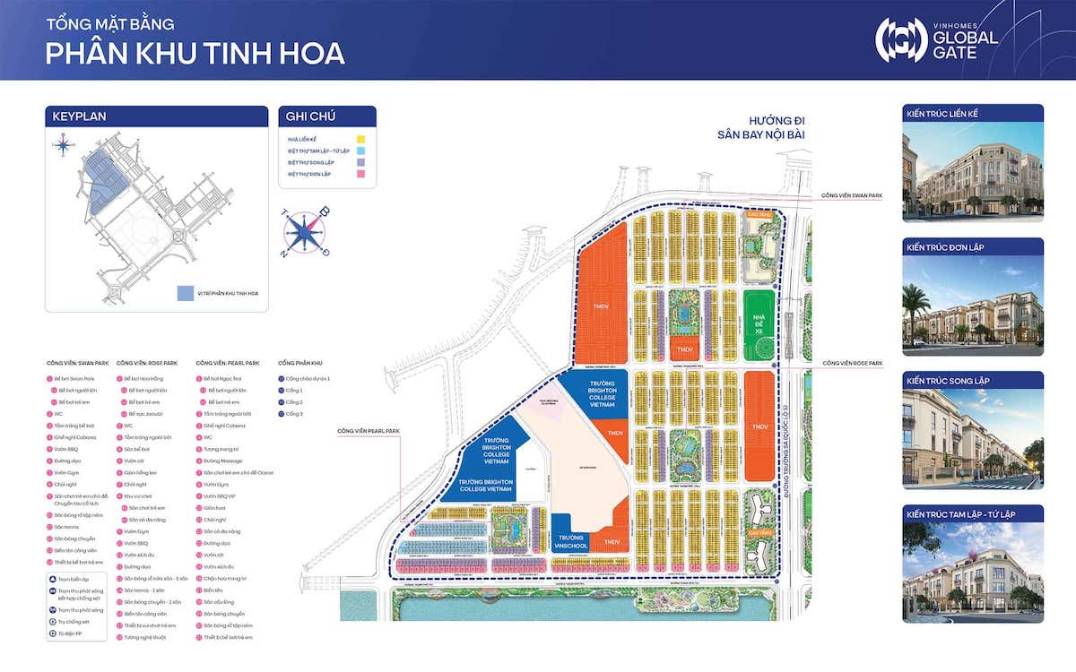 Tổng mặt bằng phân khu Tinh Hoa thuộc dự án Vinhomes Global Gate Cổ Loa.